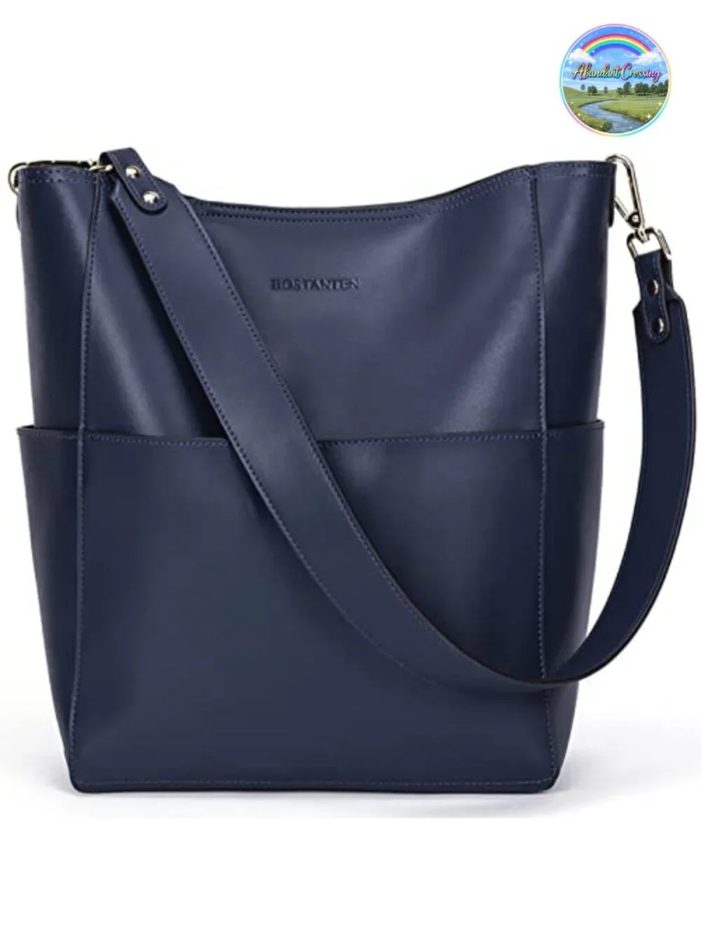 Top Layer Cowhide Leather Tote Bag with Removable Pouch & Two Straps